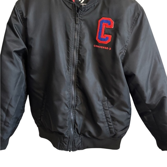 Converse C Chenille Bomber Jacket Youth XL Black Red Spellout EUC - Picture 6 of 8